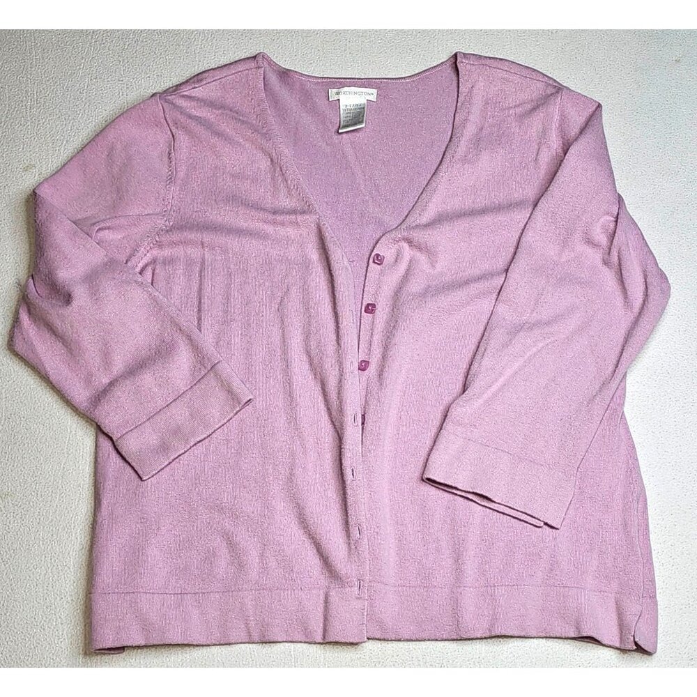 Worthington Lavender Cardigan Sweater XL Womens Button-Down Cotton Acrylic Blend